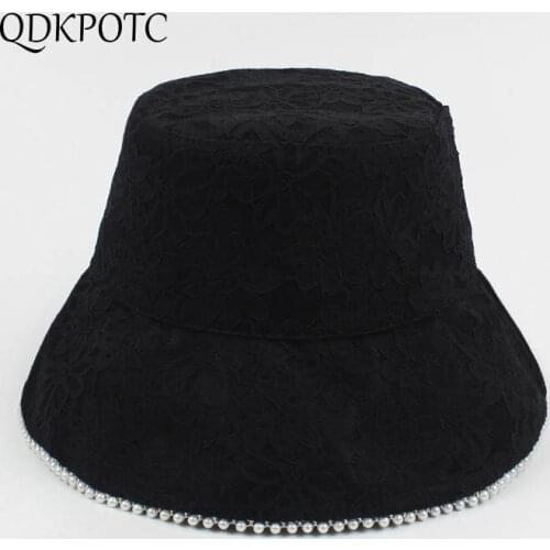 2021 Cap Summer Autumn New Women Lace Flowers Bucket Hats Casual Fashion Pearl Thin Section Breathable Shading Sun Hats QDKPOTC