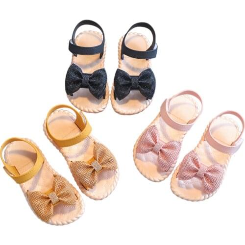 3 Colors Toddler Girls Summer Sandals Shoes Sweet Style Cartoon Bow Soft Sole Non-slip Beach Princess Shoes 2-5Y