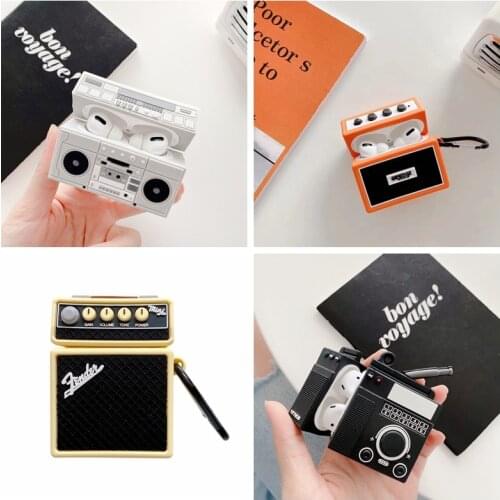 3D Cute Vintage Tape Recorder Player For AirPods 1 2 3 Pro Charging Soft Silicon Cover Wireless Bluetooth Earphone Case