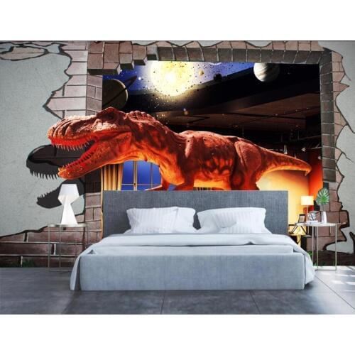 WDBH 3d wallpaper custom photo mural Tyrannosaurus era dinosaur infested brick wall living room wallpaper for walls 3 d