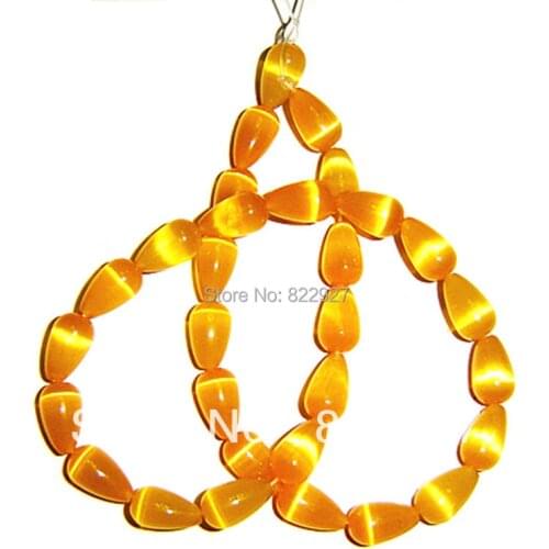 8x14mm water drop shape darker yellow glass cats eye beads,30 pieces per strand,1.2mm hole for your jewelry use