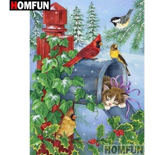HOMFUN 5D DIY Diamond Painting Full Square/Round Drill "Animal Bird Cat" Embroidery Cross Stitch gift Home Decor Gift A08147