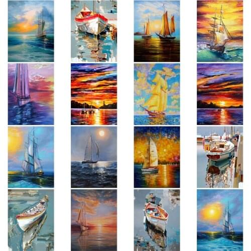 Diamond Painting Oil Seaboat Landscape Square Diamond Round Diamond Decoration Customizable Wall Art Decoration Frameless