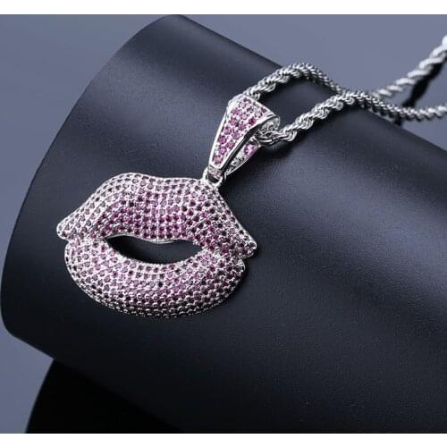 Bling Sexy Lips Necklace Jewelry Micro Pave Zircon Hip Hip Personality Tide Brand Pendant Necklace Men Women Shiny Jewelry