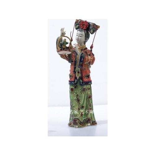 Rich bird ancient beauty Palace beauty Shiwan doll porcelain Linnaihe Chinese style living room porch club accessories