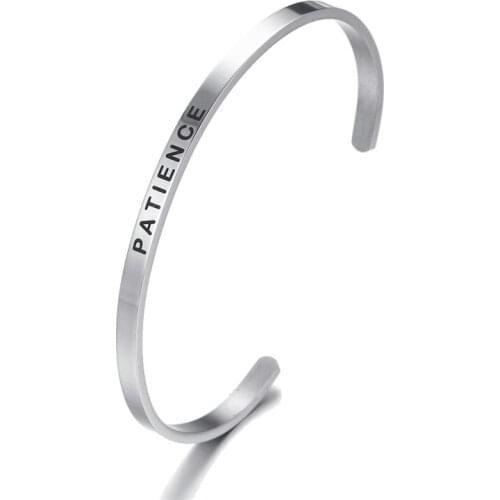 Stainless Steel Bracelets & Bangles Inspirational Cuff Handmade PATIENCE Love Bangle Mantra Bracelet Femme Men Jewelry
