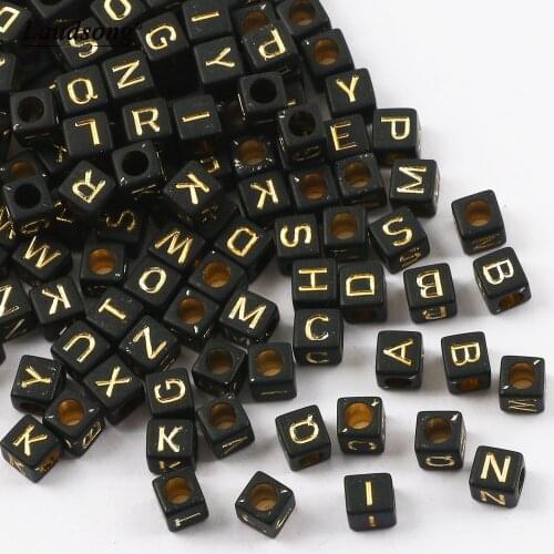 500-100PCS Black Square Letter Beads Acrylic Random Alphabet Loose Spacer Beads For DIY Bracelet Necklace Jewelry Making
