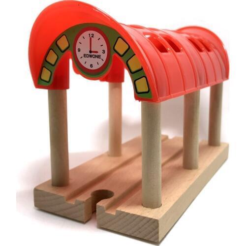 Free Shipping Gift Train Waiting Red parking station Wooden Track Scene Accessories Suitable for wooden plastic train track toy