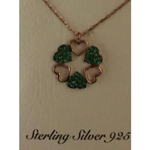 3 GREEN STONE + 3 PIECE GOLDEN STONE ELEGANT NECKLACE STARLING SILVER 925