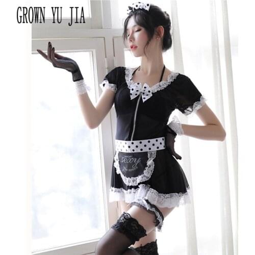 Erotic Intimate Women Cosplay Sexy Temptationmaid Dress Stockings Set Porno French Maid Uniforms Skirt Naughty Lingerie Sex Play