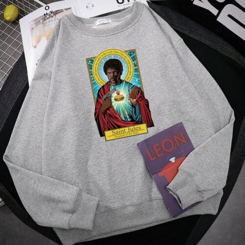 Fiction Saint Jules Printing Mens Pullover Catholicism Funny Pattern Male Sweatshirts 2021 Spring Harajuku Retro Mens Outerwear