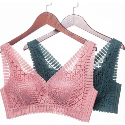 IZICFLY Hot Sale New Lace Style Push Up Bra Plus Size Green Underwear For Women Sexy C D E Sleeping Thin Big Cup Lingerie-1 PCS