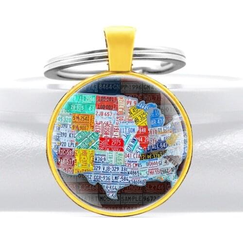 Classic United States Map Design Glass Dome Metal Key Chain Charm Men Women Key Ring Jewelry Gifts Keychains