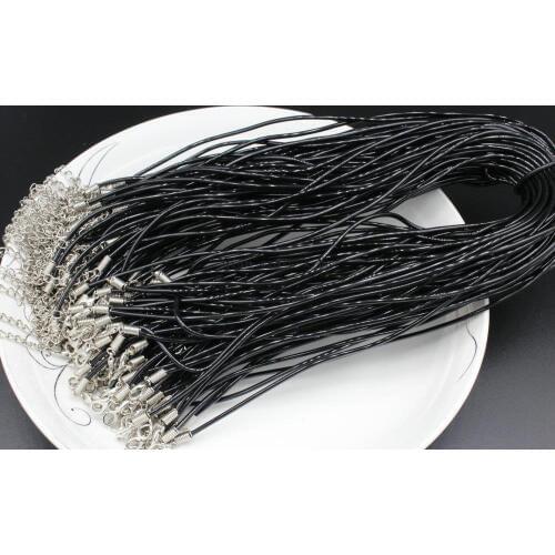 10pcs 2mm sturdy Black PU Round faux Leather Cord PU strings necklace Trendy Cords Silver Plated Clasps