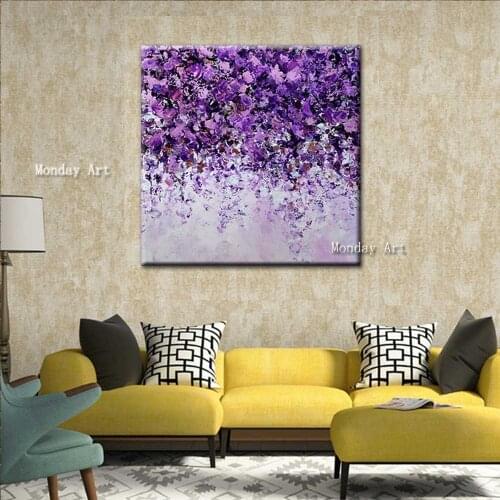 Best Hand Painted Abstract Art Purple Flower painting Landscape Canvas Oil Painting Purple Flower Wall Picture for Living room