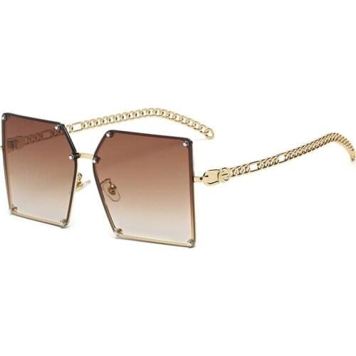 Fashion Vintage Oversized Square Sunglasses Women Luxury Brand Designer Popular Travel Rivet Rimless Sun Glasses Female Shades