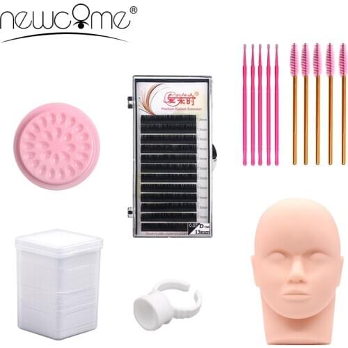 NEWCOME Professional Individual Eyelashes Extension Practice Exercise Kit Makeup Mannequin Head Set Eye Lashes Graft Makeup Tool