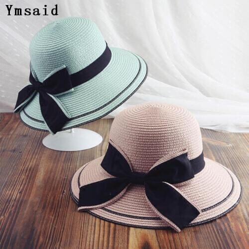 2018 New Korean Spring summer Ribbon Bow Hat Parent-child Straw Hat Baby Girls Beach Hats women Sun Hat