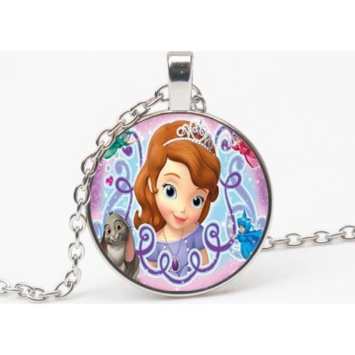 New Anime Sophia First Necklace Sophia and sister Princess Pendant Collar Glass Dome Crystal Pendant Children Jewelry Party Gift