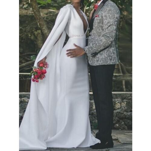 Arabic Aso Ebi Mermaid V-Neck Beading Wedding Dress 2021 Cap Sleeves Appliques Lace Bridal Gowns Hand Made Robe De Mariage