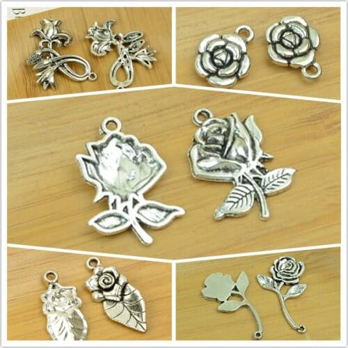 Rose shape flower alloy DIY charm pendant jewerly accessories findings antique silver choker bracelet necklace free shipping