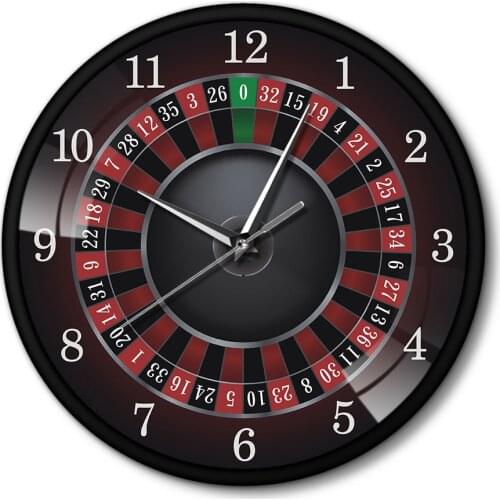 Poker Roulette Wall Clock With Black Metal Frame Las Vegas Game Room Wall Art Decor Timepiece Clock Watch Gambling Casino Gift