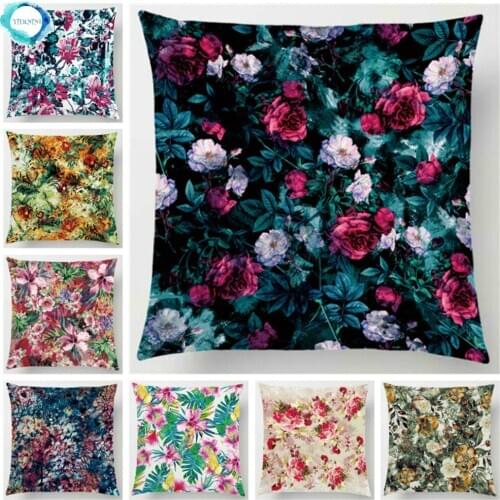 Prosperous Flower Pattern Polyester Decorative Cushion Cover Floral Throw Pillow Cover Home Decor Pillowcase Fundas De Cojin