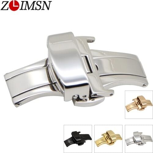 ZLIMSN 316L Stainless Steel Double Buttons Buckle Watchbands Butterfly Deployment Clasp Replacement Strap Relojes Hombre 2017