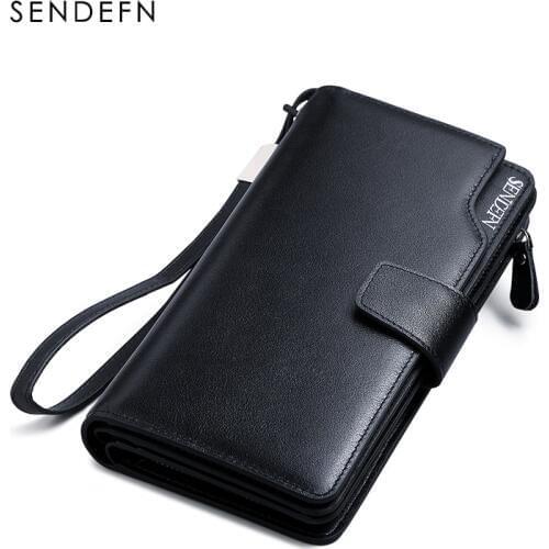 Hot Sale Luxury Genuine Leather Men Wallets Long Purse SENDEFN Man Wallet Card Holder Male Clutch Zipper Coin Pocket