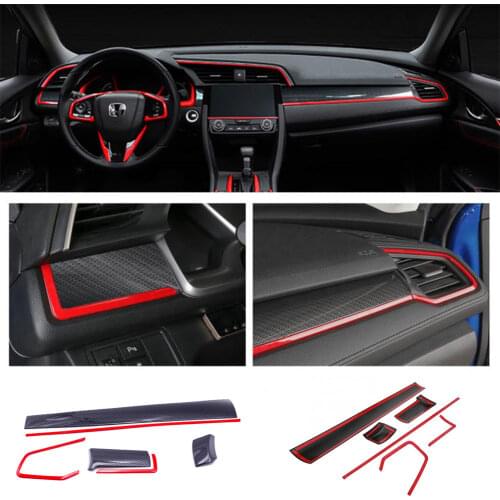 6Pcs Carbon Fiber Style Car Console Center Dashboard Cover Trim Decorative ABS Stickers for Honda Civic 10th 2016 2017 2018