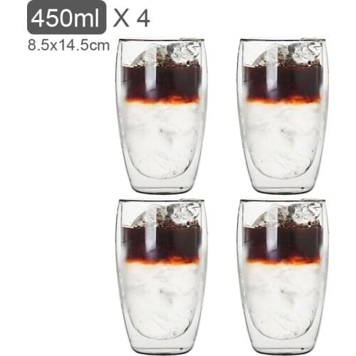 450ML Double Wall Glass Cup Transparent Handmade Heat Resistant Tea Drink Cup MINI Whisky Cup 100 centigrade Espresso Coffee Cup