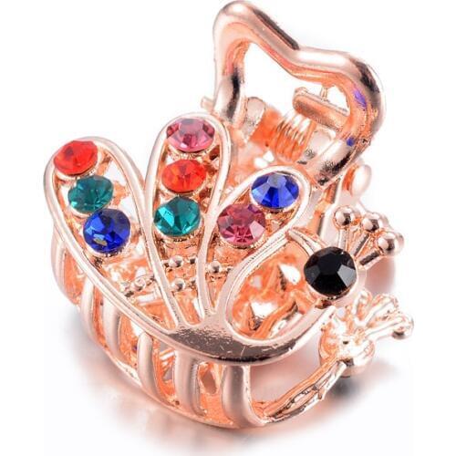 Top Rhinestone Peacock Hair Claws Gold-color Hair Crab Ornaments AAA Crystal Flowers Hair Clip Wedding Hair Jewelry Girls Gifts