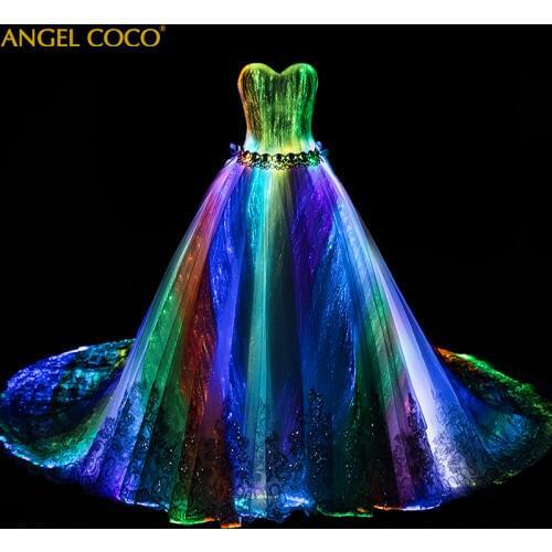 Wedding Pregnancy Gown Night Glow In Dark Luminous Maternity Dress Annual Dinner 7 Variable Color Rainbow Fashion Evening Dress