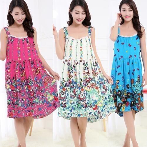 Women Cotton Nightgown Floral Sleep Dress Sleeveless Sleep Shirt Plus Size Night Shirt Sexy Nightwear Casual Home Dress B-5418