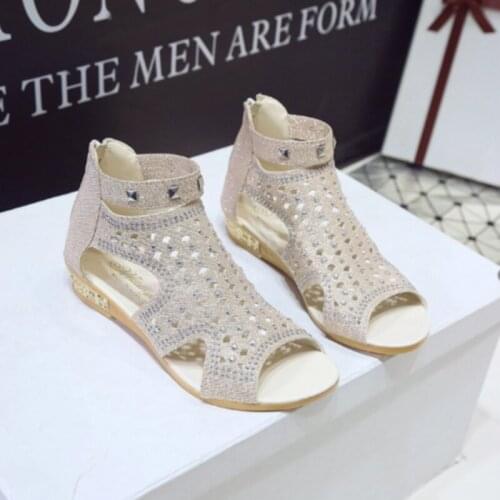2021 Womens Wedge Sandals Ladies Fish Mouth Hollow Roma Summer Shoes Fashion Casual Non-slip Crystal Bling Footwear