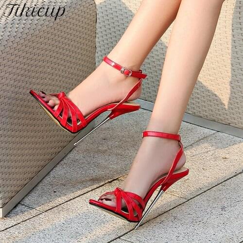 Tikicup 16cm Extremely High Heels Women Open Toe Stiletto Sandals Summer Ladies Sexy Pumps Party Dress Shoes Plus Size 35-46