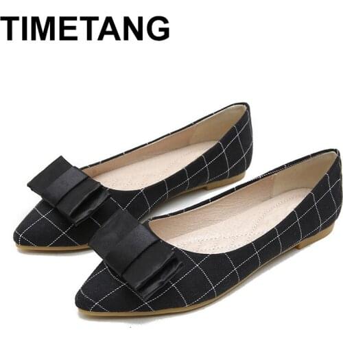 TIMETANG 2020 Bow Women Flat Platform Loafers Lazy Shoes Ladies Canvas Fashion Lattice Slip On Breathable Casual Boat Shoes