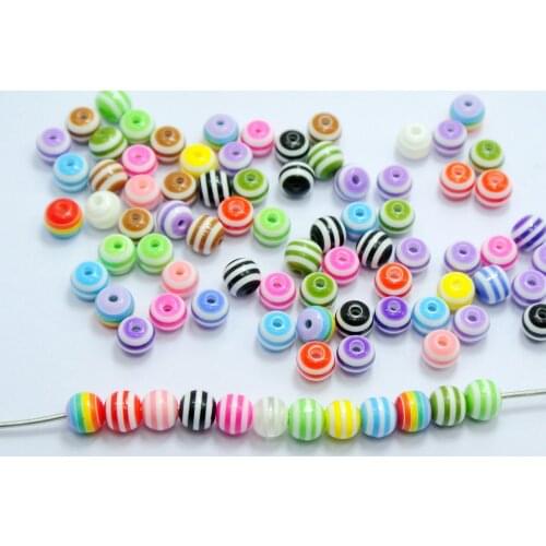 200 Mixed Colour Stripes Acrylic Round Beads 6mm