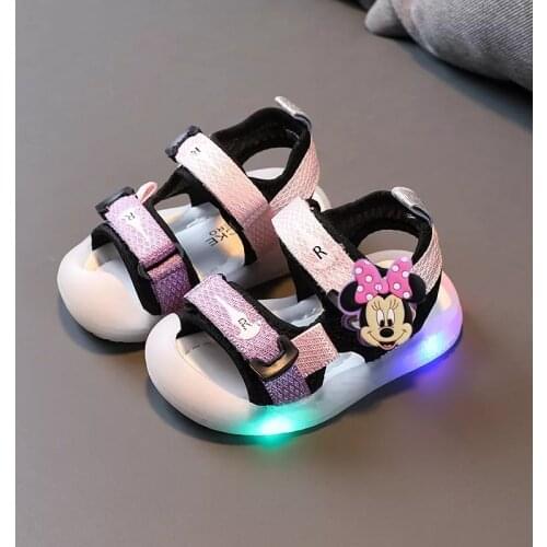 2021 Disney Minnie baby light-up sandals kids children shoes boys and girls beach shoes Mickey mouse LED toddler shoes