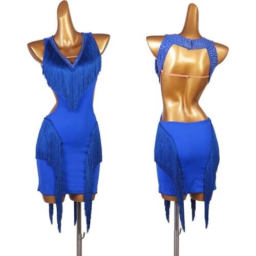 2021 Latin Dance Competition Dress For Women Secy Backless Fringed Dress Ballroom Samba Latin Dance Dress Practice Wear DQS6515