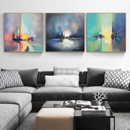 Abstract Colorful Building Hand Painted Paintings Wall Art Picture For Living Room Oil Painting on Canvas Handmade Home Decor