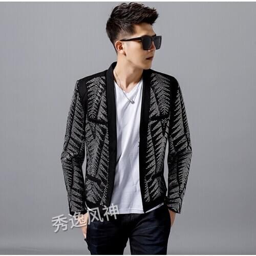 Drilling Pattern Hot Mens Wear Trend Light Drill Mans Suit Nightclub Self-cultivation Suit Loose Coat Jacket Fashion Heavy