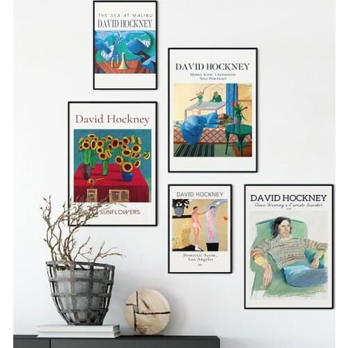 David Hockney Famous Painting Classical Exhibition Poster Canvas Print Abstract Wall Art Picture for Living Room Bedroom Decor
