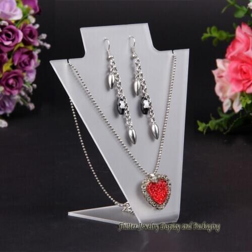 Acrylic Jewelry Set Display Earring Holder Pendant Stand Necklace Holder L Jewellery Display Necklace Case 13cm High