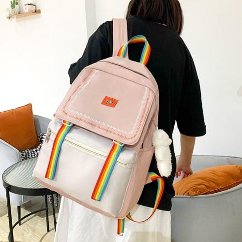 Rainbow Ribbon Design Summer Nylon Women Backpack College Style Large Capacity Travel Rucksack School Bags for Teenage Girl Boys