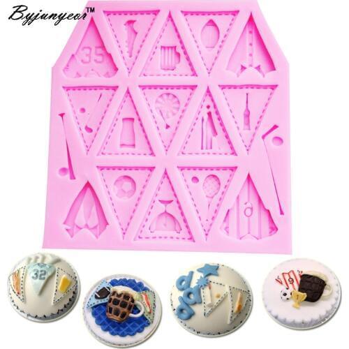 F1110 Flag Bunting Jersey Trophy Ball UV Resin Silicone Mold Fondant Chocolate Candy Gumpaste Lollipop Crystal Epoxy Soft Clay B