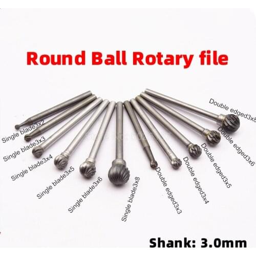 1Pcs Alloy Rotary File Round Single Slot Tungsten Steel Wood Carving Grinding Head Hard Metal Milling Cutter Conical Boring Tool