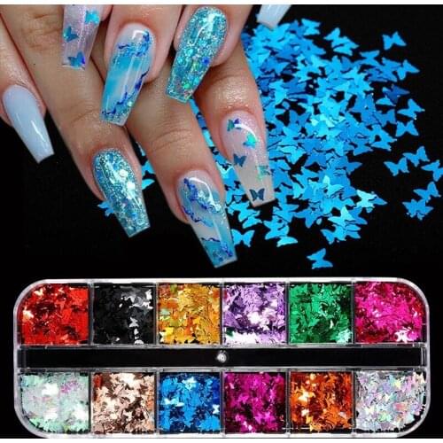 Holographic Butterfly Heart Multi Shape Laser Symphony Butterfly Sequins 3D Colorful Sequins Manicure Nail Art Decoration