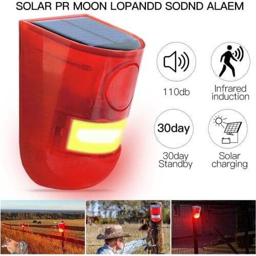 Solar Powered Infrared Motion Sensor Detector Siren Strobe Waterproof Loud For Farm Orchard Farm Anti-theft Sound Light Alarm