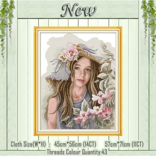 Teenage girl flowers decor paintings counted printed on canvas DMC 14CT 11CT Chinese Cross Stitch Needlework Set Embroidery kits